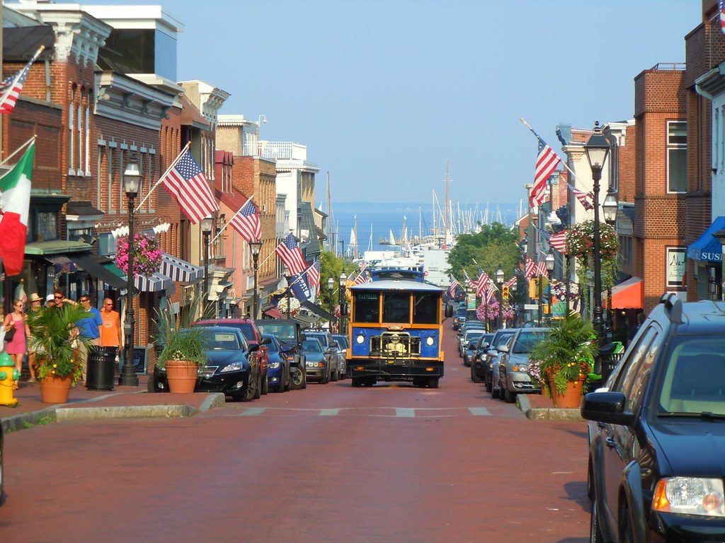 A trolley coming down Main street in Annapolis.